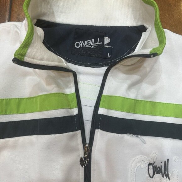 VTG O'Neill Mens Size L White Blue Green Long Sleeve Full Zip Mock Neck Jacket - Picture 4 of 7